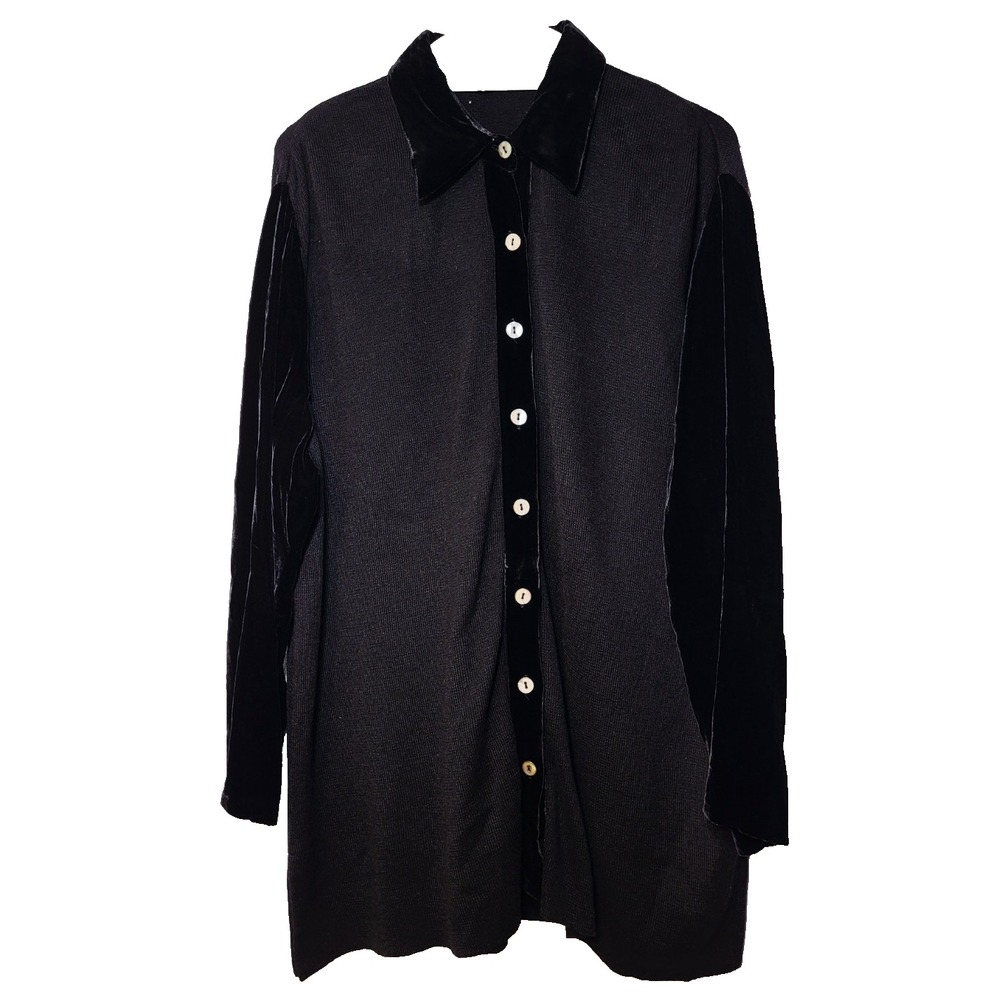 NM Essentials Black Knit Velvet Button Up Wool Blend Dress Size 1X Holiday Party